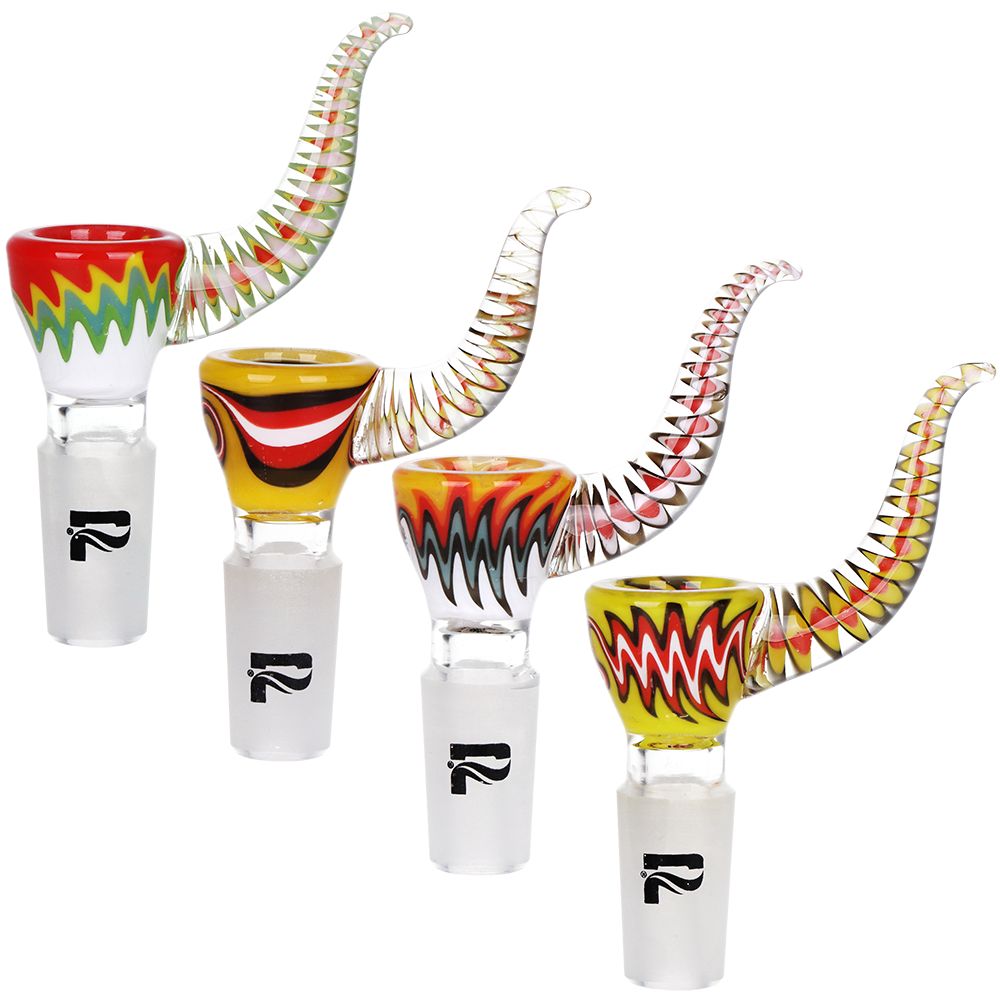 4CT BUNDLE - Pulsar Horned Funnel Glass Herb Slide - 14mm M / Assorted Colors, BDD Wholesale