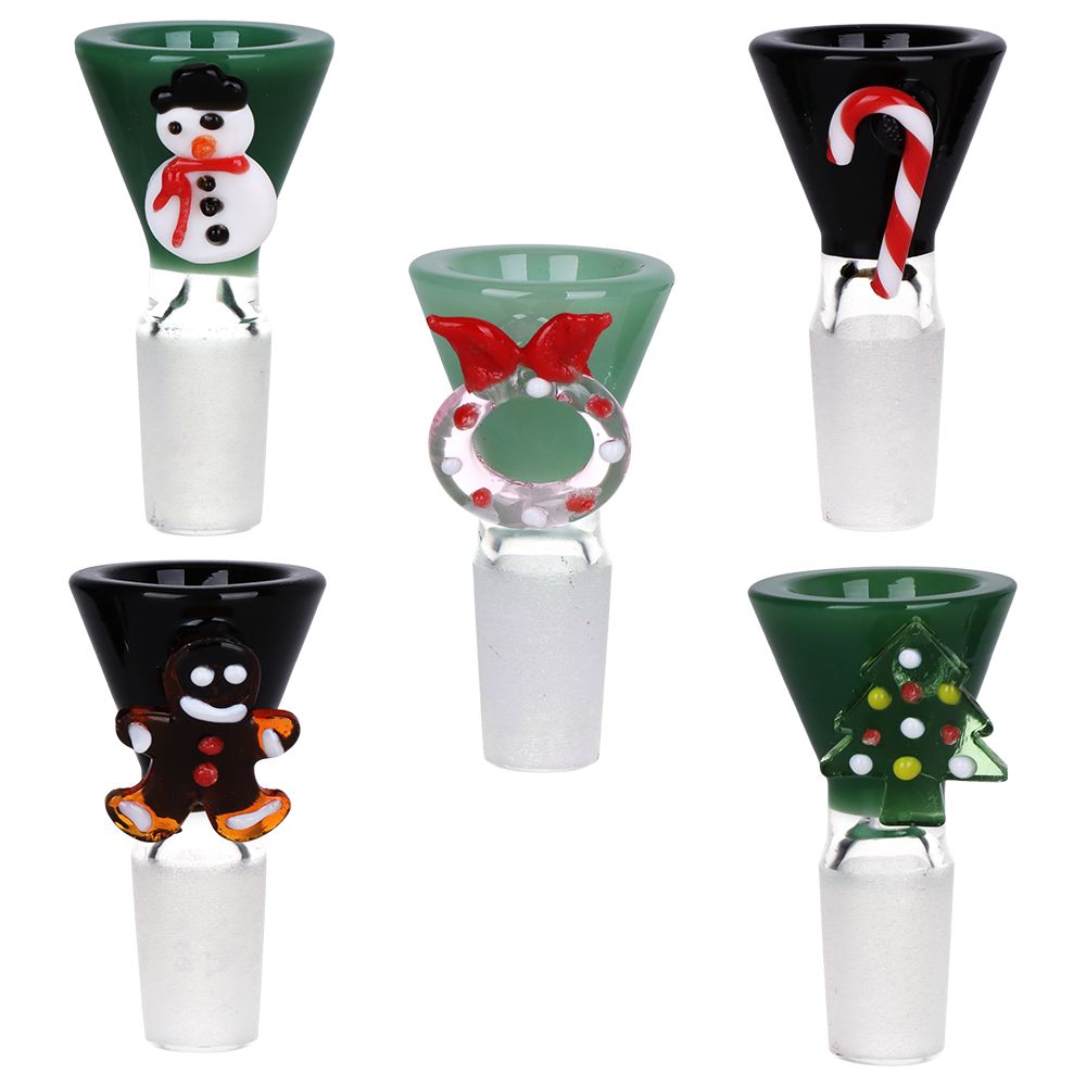5CT BUNDLE - Christmas Decorated Herb Slides - 14mm M / Assorted Designs, BDD Wholesale