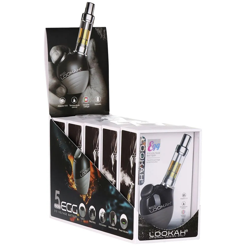 5CT DISPLAY - Lookah Egg Variable Voltage 510 Vape Battery - 350mAh, BDD Wholesale