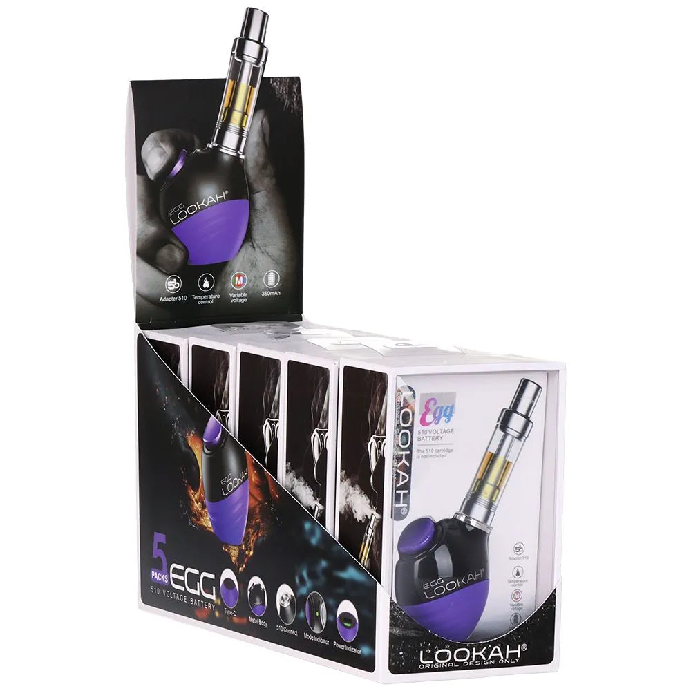 5CT DISPLAY - Lookah Egg Variable Voltage 510 Vape Battery - 350mAh, BDD Wholesale