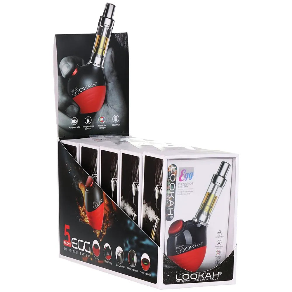 5CT DISPLAY - Lookah Egg Variable Voltage 510 Vape Battery - 350mAh, BDD Wholesale