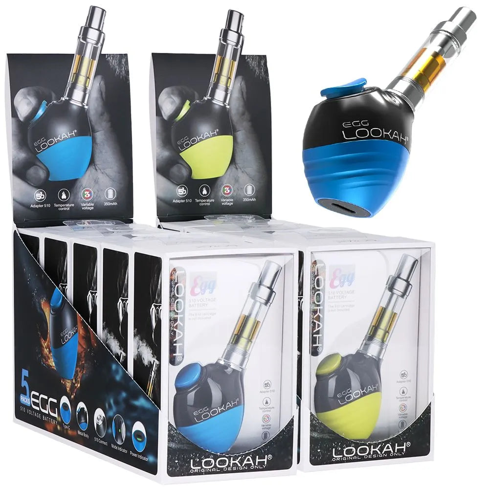 5CT DISPLAY - Lookah Egg Variable Voltage 510 Vape Battery - 350mAh, BDD Wholesale