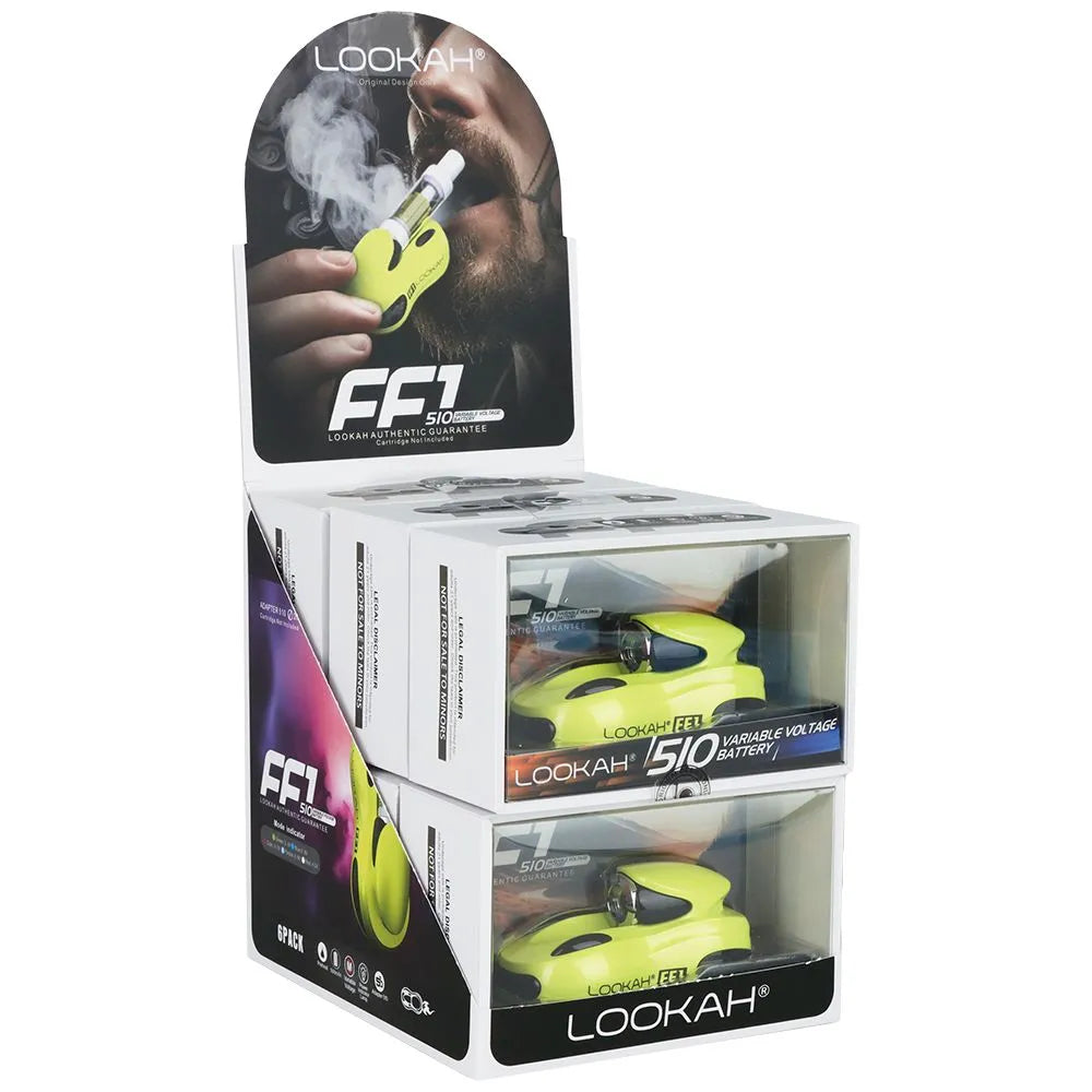 6CT DISPLAY - Lookah FF1 Race Car Variable Voltage 510 Vape Battery -500mAh, BDD Wholesale