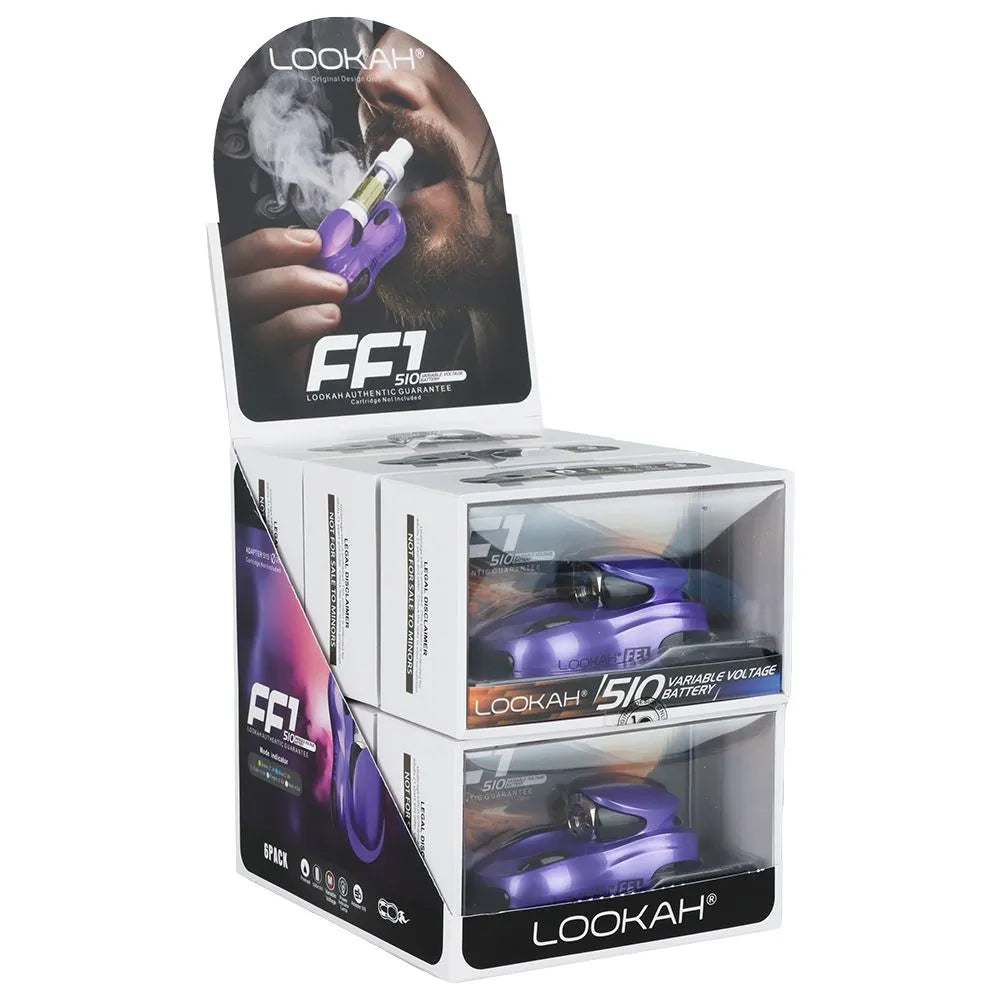 6CT DISPLAY - Lookah FF1 Race Car Variable Voltage 510 Vape Battery -500mAh, BDD Wholesale