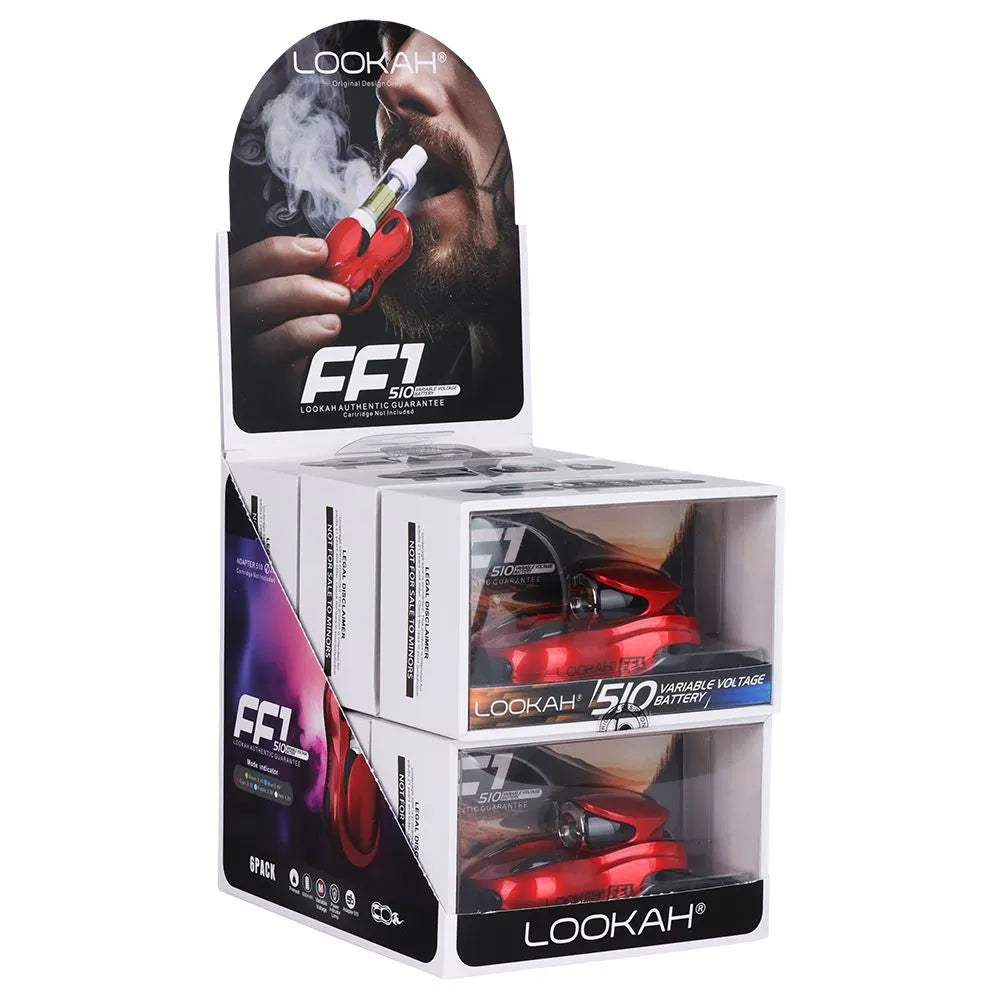 6CT DISPLAY - Lookah FF1 Race Car Variable Voltage 510 Vape Battery -500mAh, BDD Wholesale