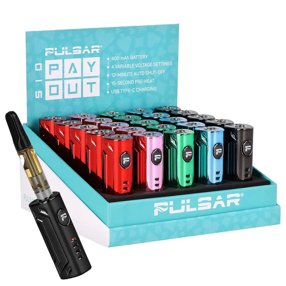 25CT DISPLAY - Pulsar 510 Payout VV Battery Electroplate Edition - 400mAh/Assorted Colors, BDD Wholesale
