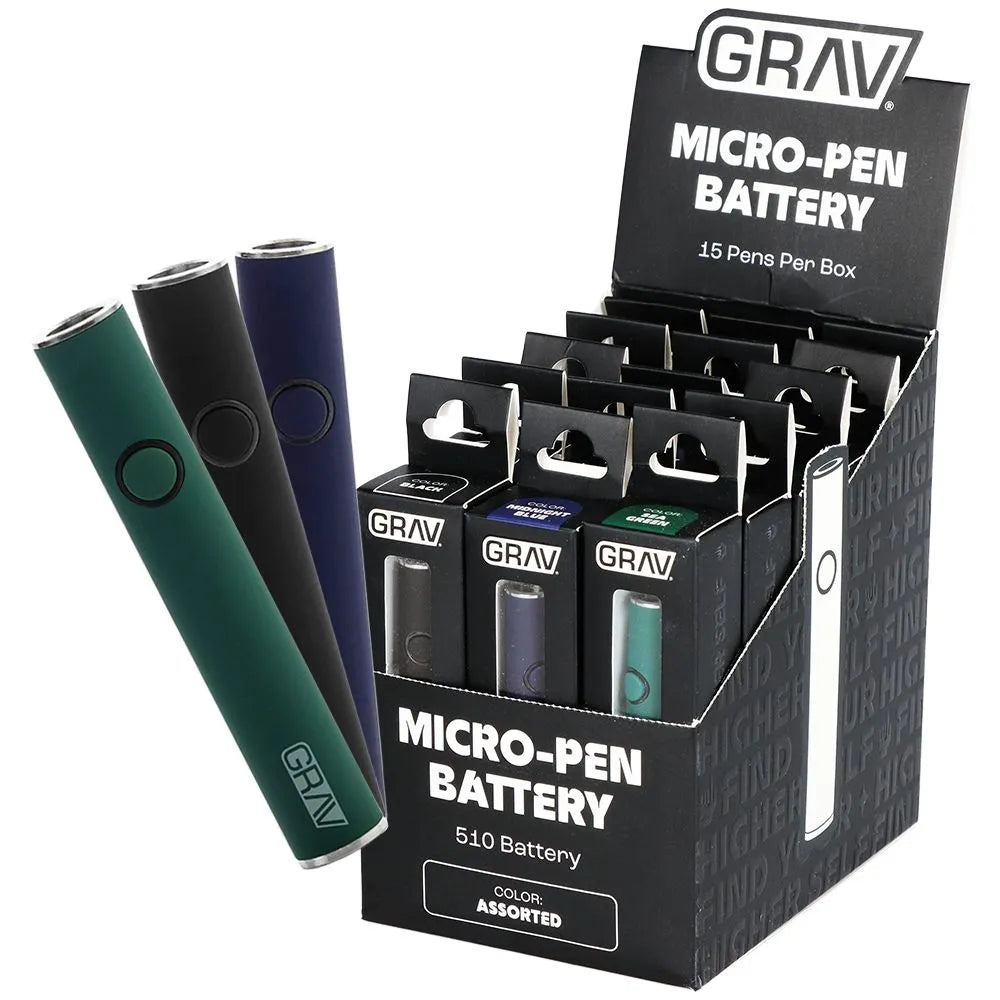 15CT DISPLAY - GRAV Micro Pen Variable Voltage Battery - 130mAh / Assorted Colors, BDD Wholesale