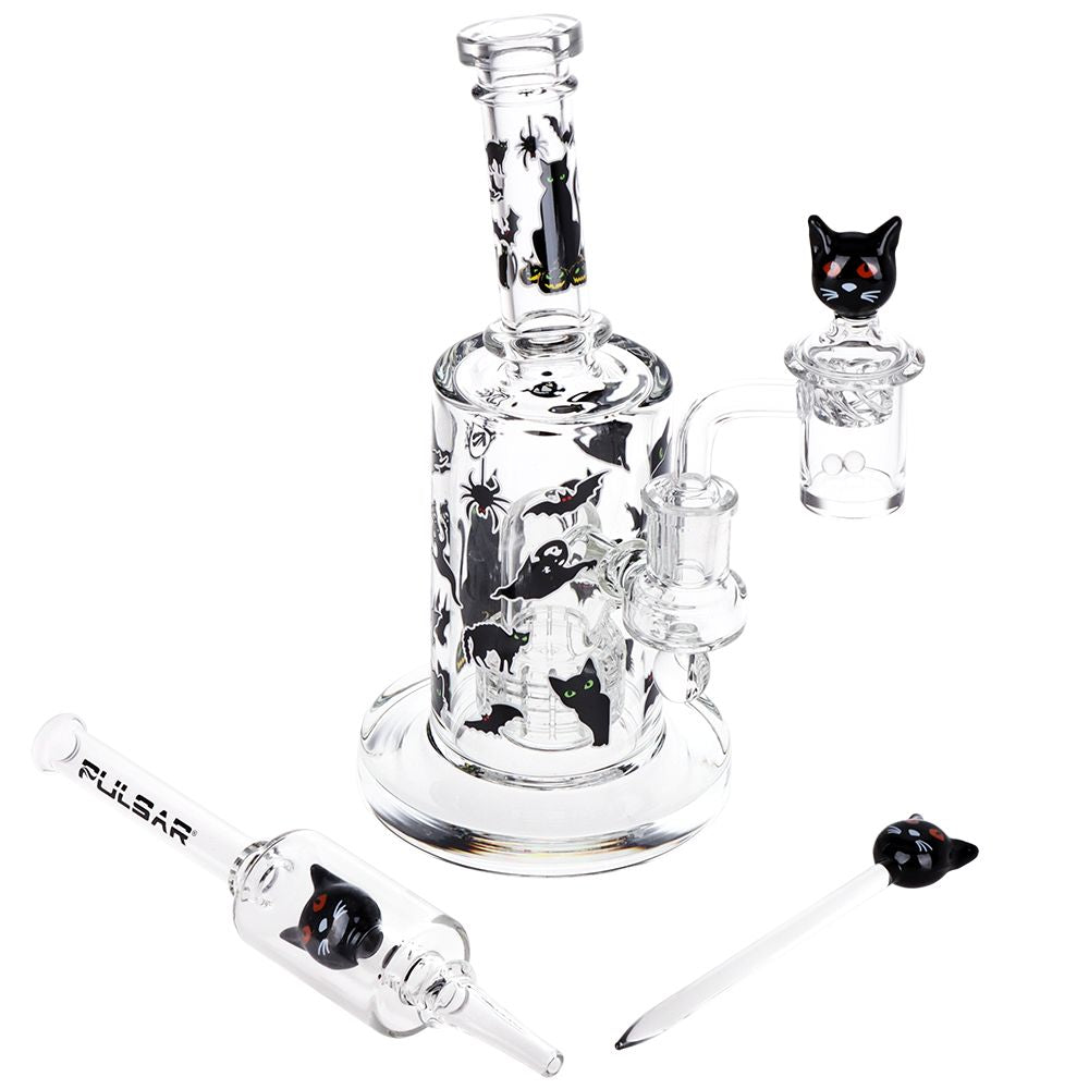 Pulsar Superstitious Kitty Glass Dab Rig Set - 8" / 14mm F, BDD Wholesale