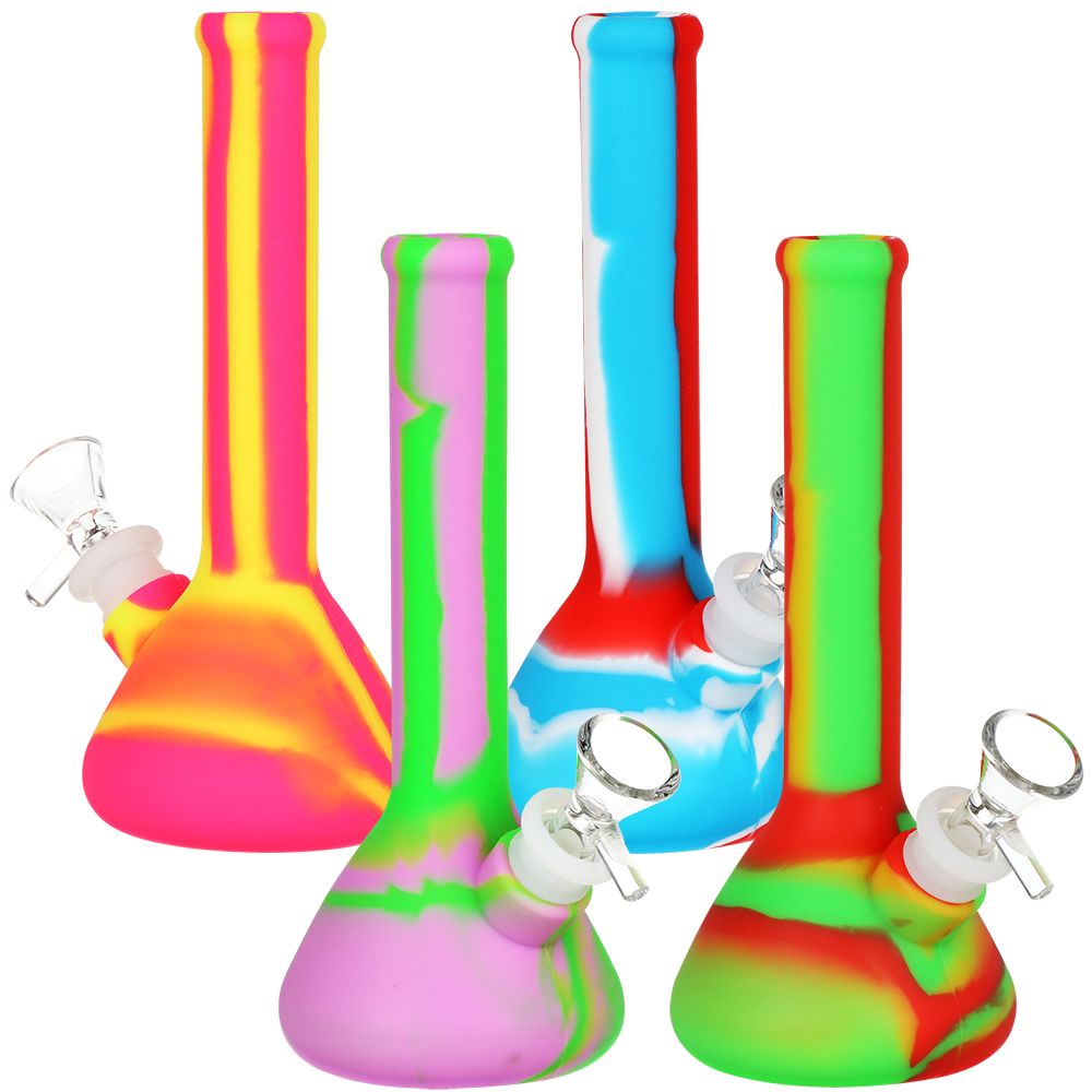 4CT BUNDLE - Silicone Beaker Water Pipe - 7.5" / 14mm F / Assorted Colors, BDD Wholesale