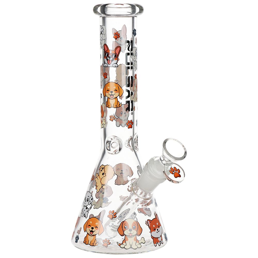 Pulsar Cute Doggies Beaker Glass Water Pipe - 9.75" / 14mm F, BDD Wholesale