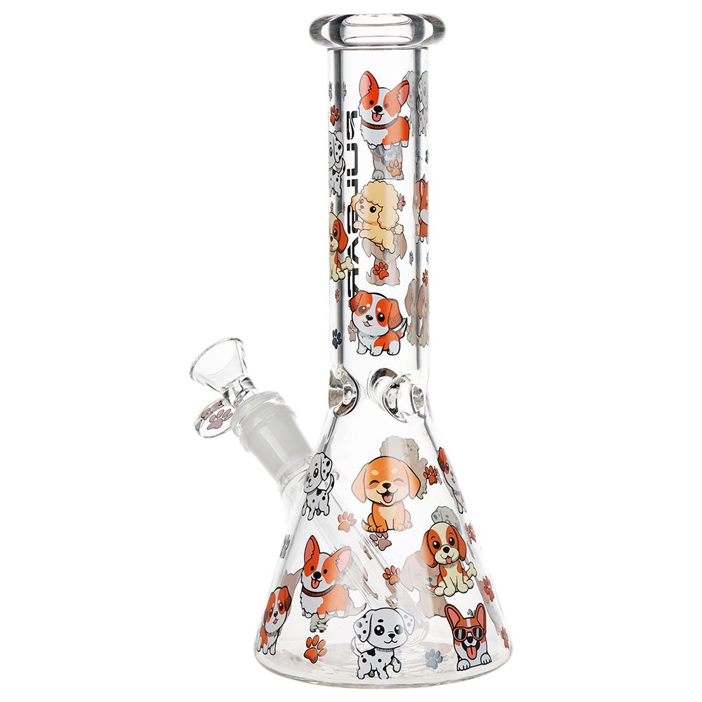 Pulsar Cute Doggies Beaker Glass Water Pipe - 9.75" / 14mm F, BDD Wholesale