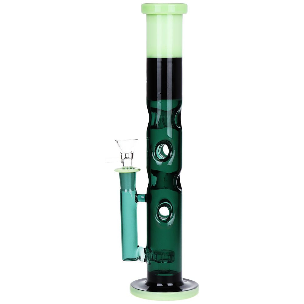 2CT BUNDLE - Pulsar Tri-Tone Holey Straight Tube Glass Water Pipe - 11.5" / 14mm F / Green/Black, White/Black, BDD Wholesale