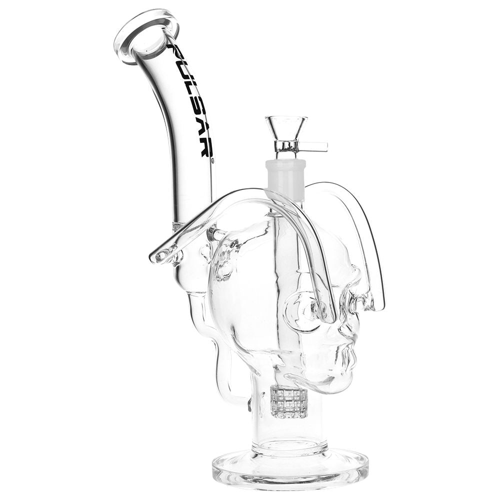 Pulsar Skull Eyes Recycler Glass Water Pipe - 12.5" / 19mm F / Clear, BDD Wholesale