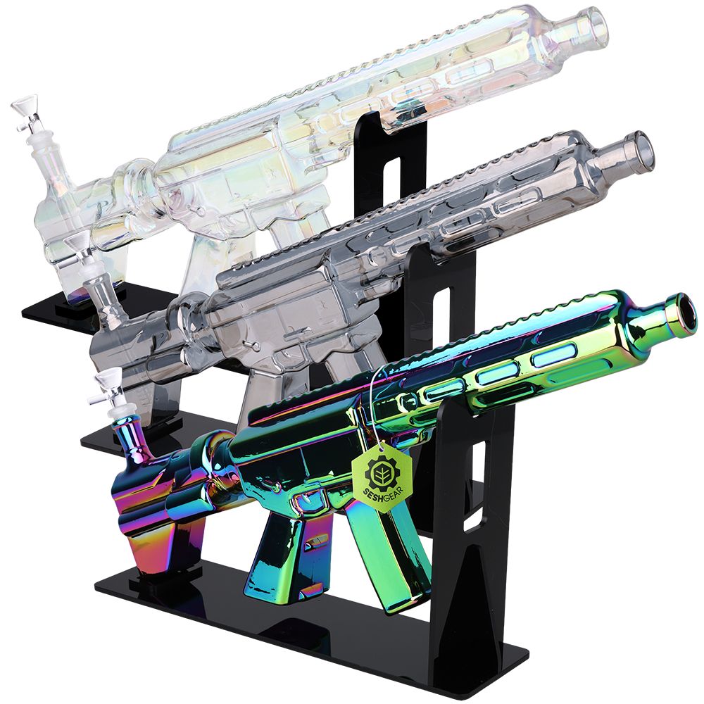 SeshGear M4 Carbine Machine Gun Glass Water Pipe w/ Stand - 20.25" / 14mm F / Colors Vary, BDD Wholesale