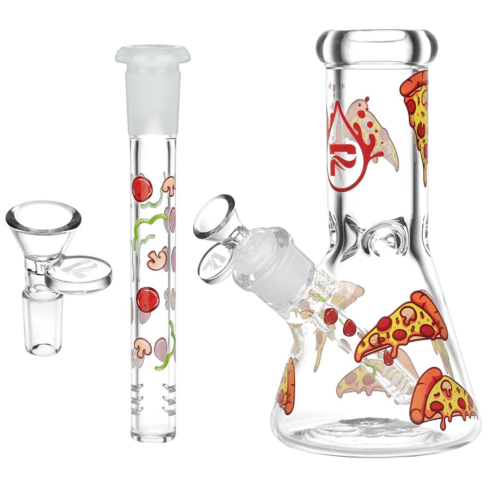 Pulsar Pizza Design Series Glass Beaker Water Pipe - 7.75" / 14mm F, BDD Wholesale