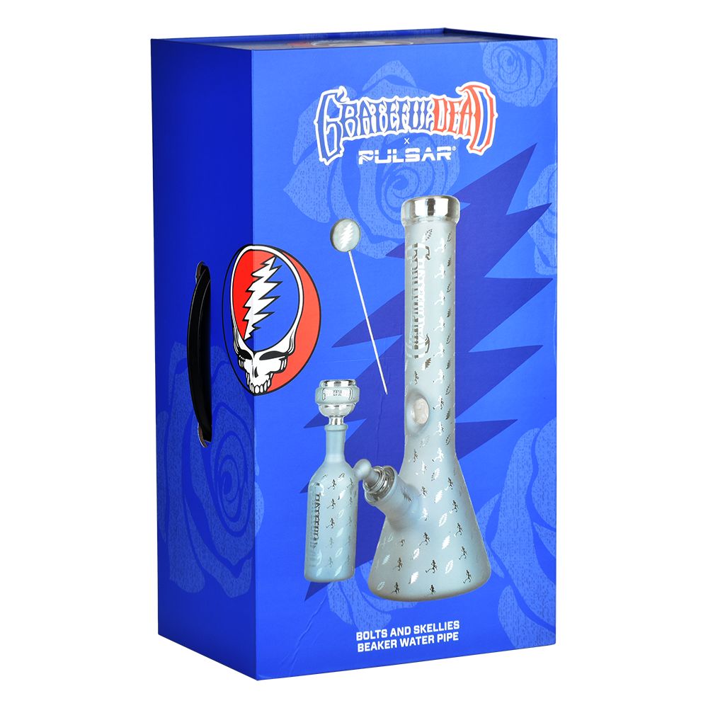 Grateful Dead x Pulsar Bolts And Skellies Glass Beaker Water Pipe Set | 13.75" | 14mm F, BDD Wholesale