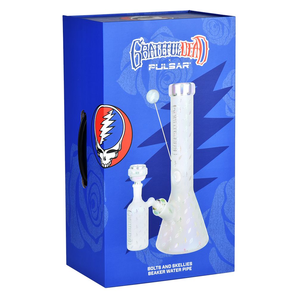 Grateful Dead x Pulsar Bolts And Skellies Glass Beaker Water Pipe Set | 13.75" | 14mm F, BDD Wholesale