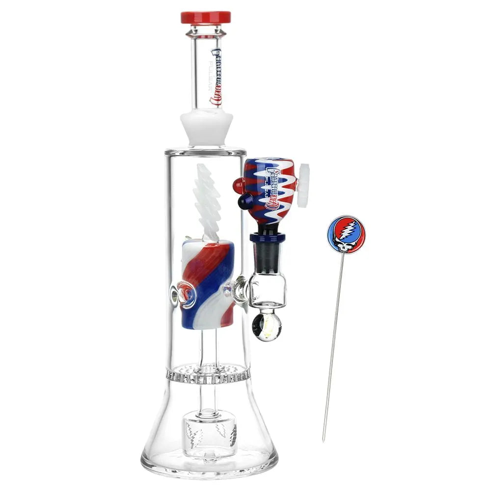 Grateful Dead x Pulsar Lightning Bolt Glass Water Pipe - 11.25" / 14mm F, BDD Wholesale