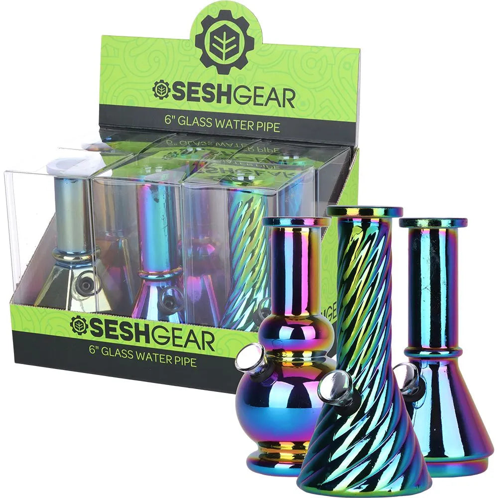 SeshGear Glass Mini Water Pipe | 6" | Grommet | Assorted Styles | 6ct Display, BDD Wholesale