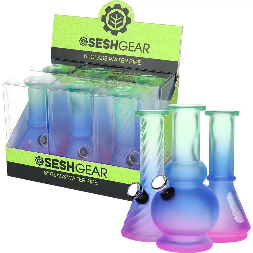SeshGear Glass Mini Water Pipe | 6" | Grommet | Assorted Styles | 6ct Display, BDD Wholesale