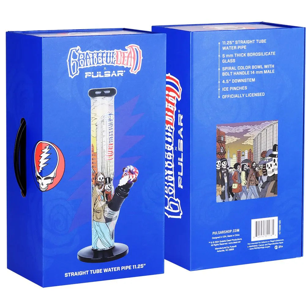 The Grateful Dead x Pulsar Inside Print Straight Tube Glass Water Pipe | 11.25" | 14mm F, BDD Wholesale