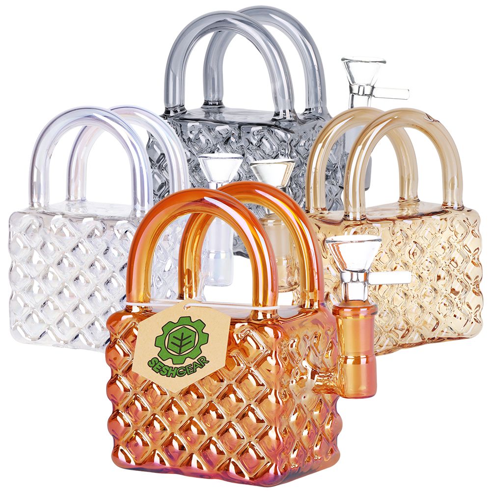 SeshGear Luxury Hand Bag Glass Water Pipe - 5.25" / 14mm F / Colors Vary, BDD Wholesale