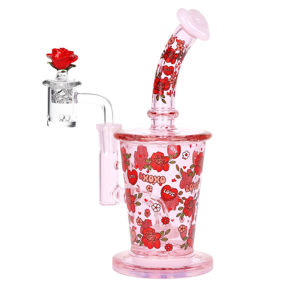 Pulsar Valentine's Rose Glass Dab Rig Set - 8.25" / 14mm F, BDD Wholesale
