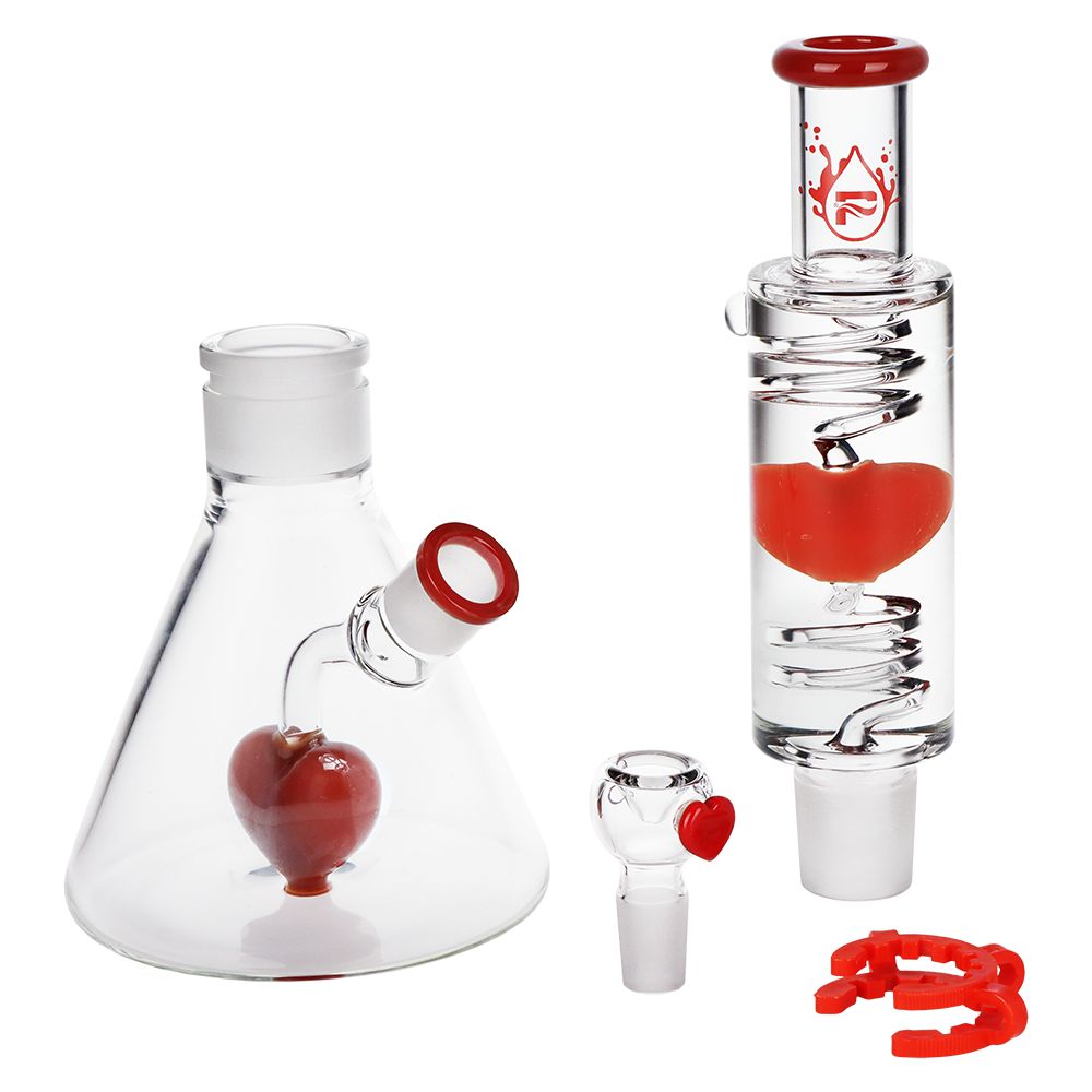 Pulsar Love Heart Beat Glycerin Beaker Glass Water Pipe - 14" / 19mm F, BDD Wholesale