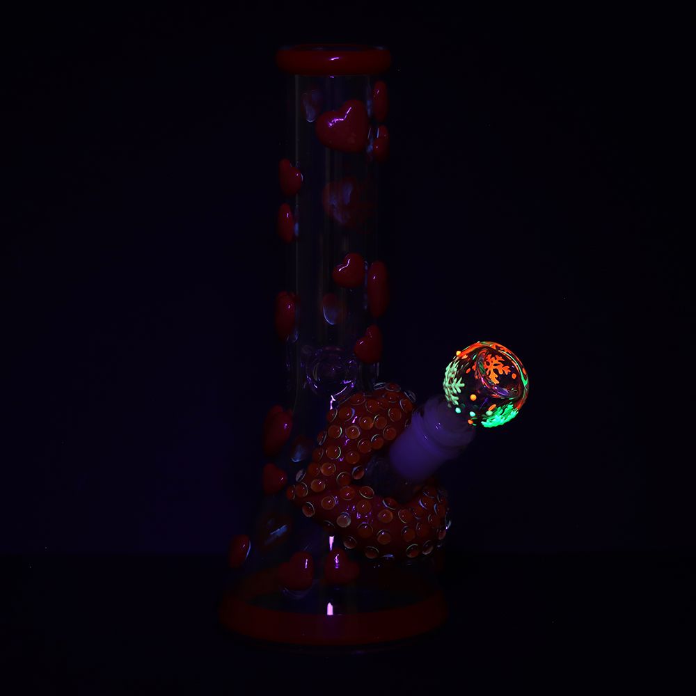 Pulsar Kiss My Lips Glow In Dark Beaker Glass Water Pipe - 9.75" / 14mm F, BDD Wholesale