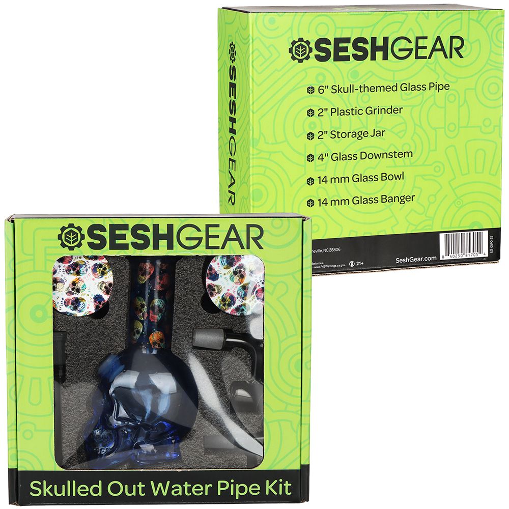 SeshGear Skulled Out Water Pipe Kit - 6" / Colors & Designs Vary, BDD Wholesale