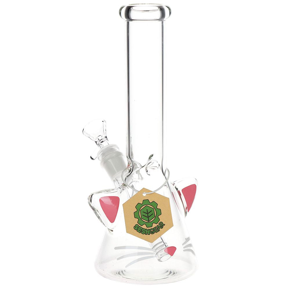 SeshGear Kitty Whiskers Beaker Glass Water Pipe - 9.75" / 14mm F, BDD Wholesale