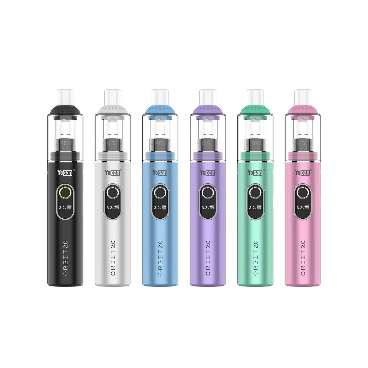 Yocan Orbit 2.0 dab pen vaporizer in all six colors: black, silver, blue, purple, green and pink