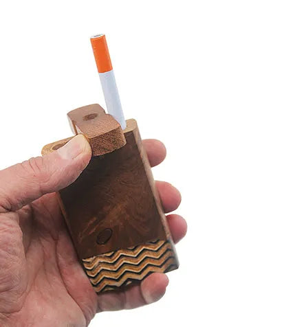 Handmade Wooden Wave Pattern Dugout w/ One Hitter: The Only Smoking Accessory You'll Ever Need