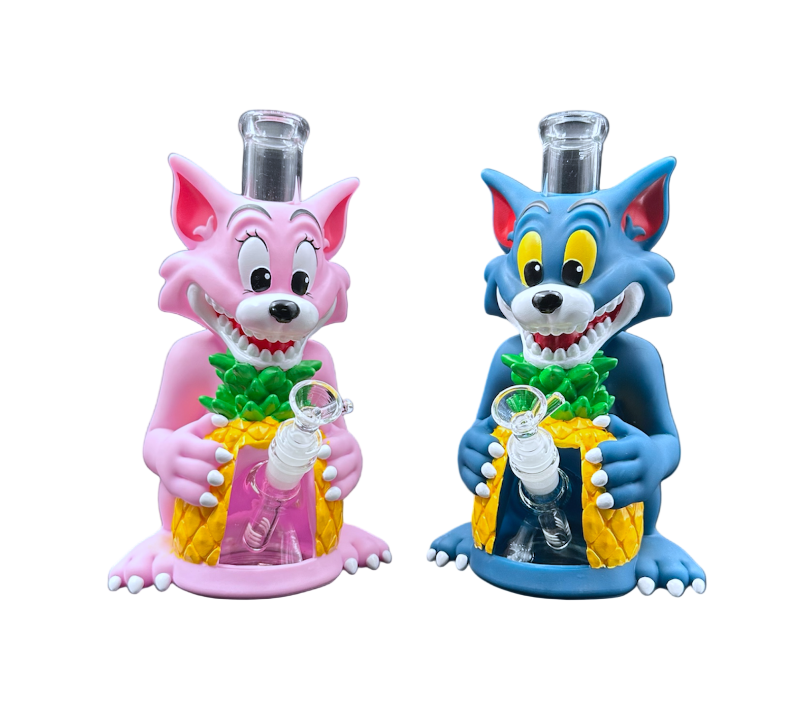 Glass Water Pipe - Crazy Cats (11")