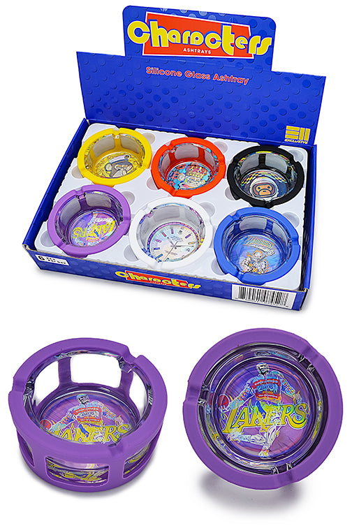 Glass ashtray with silicone sleeve, character designs, full display