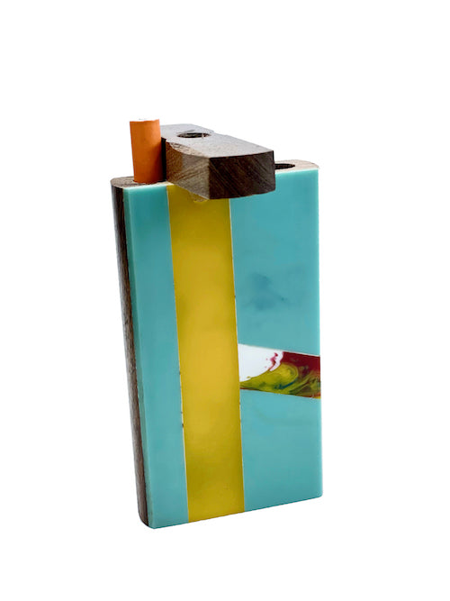 Handmade Wooden Dugout w/ One Hitter - Yellow Teal