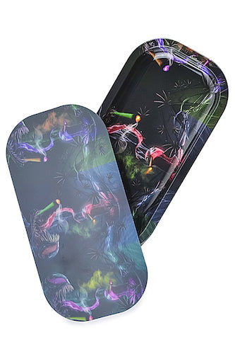 Slim 3D Holographic Metal Rolling Tray w/ Magnetic Lid (Design 40)