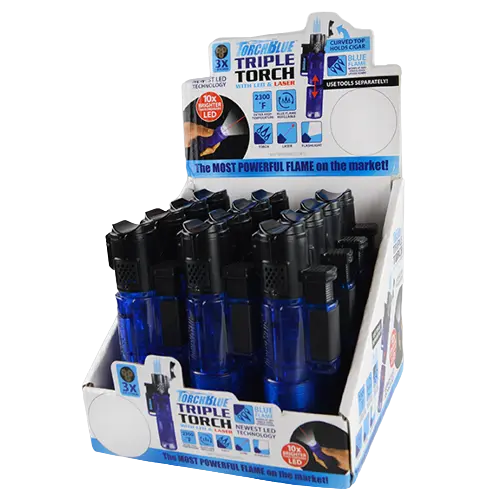 Triple Torch Stick Lighter with LED Light - 12 Pieces Per Retail Ready Display 21802 TORCH BLUE