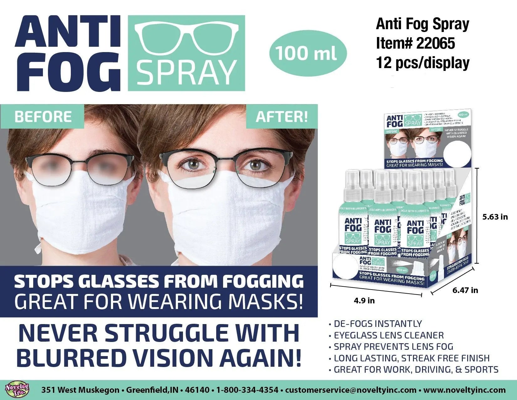 Anti Fog Spray 24 Pieces Per Retail Ready Display 22065 NOVELTY INC