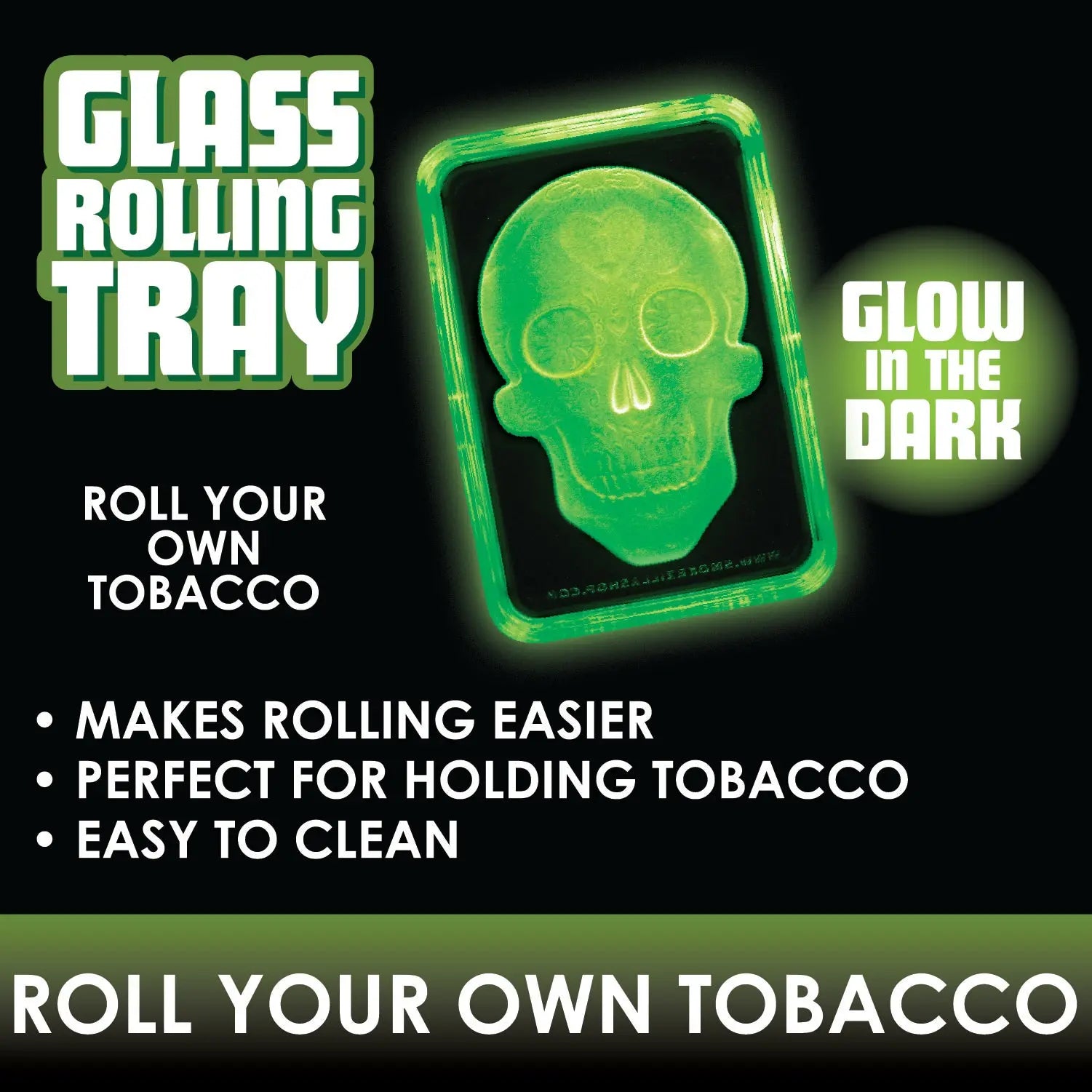 Glow in The Dark Skull Glass Rolling Tray - 6 Pieces Per Retail Ready Display 22066 SMOKEZILLA