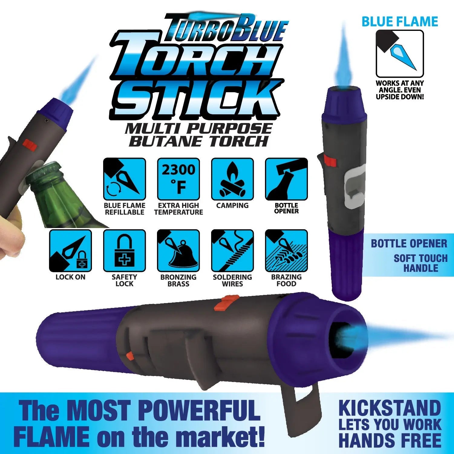 Torch Stick Lighter with Bottle Opener  - 12 Pieces Per Retail Ready Display 22226 TORCH BLUE