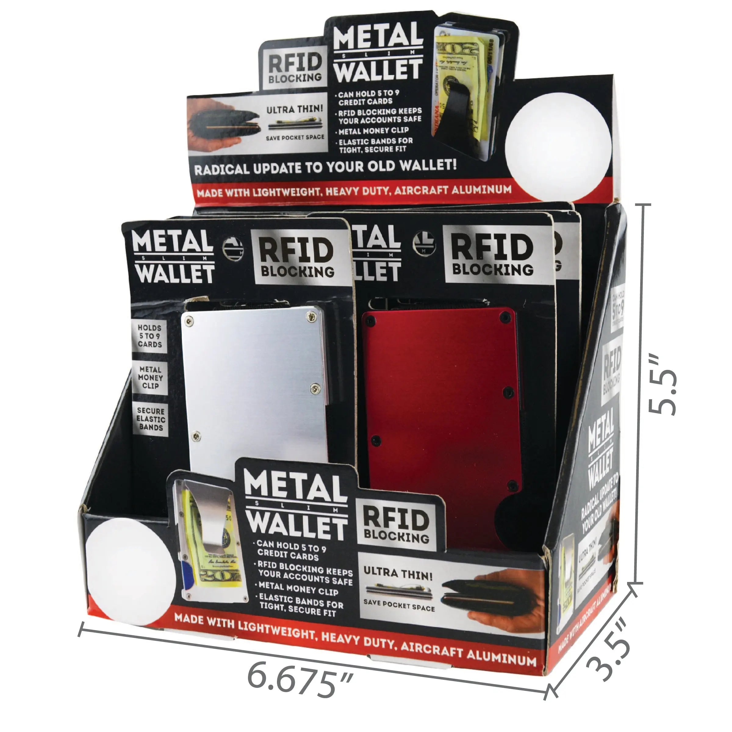 Metal RFID Blocking Ultra-Thin Wallet - 6 Pieces Per Retail Ready Display 22282 ROUGHNECK