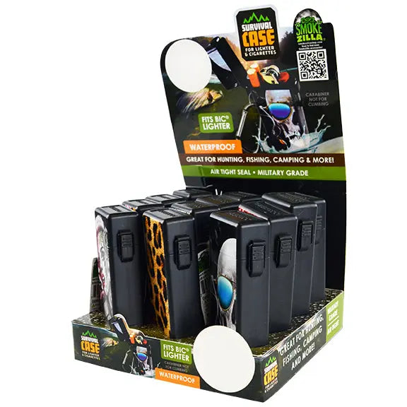 Survival Cigarette and Lighter Case with Carabineer - 12 Pieces Per Retail Ready Display 22432