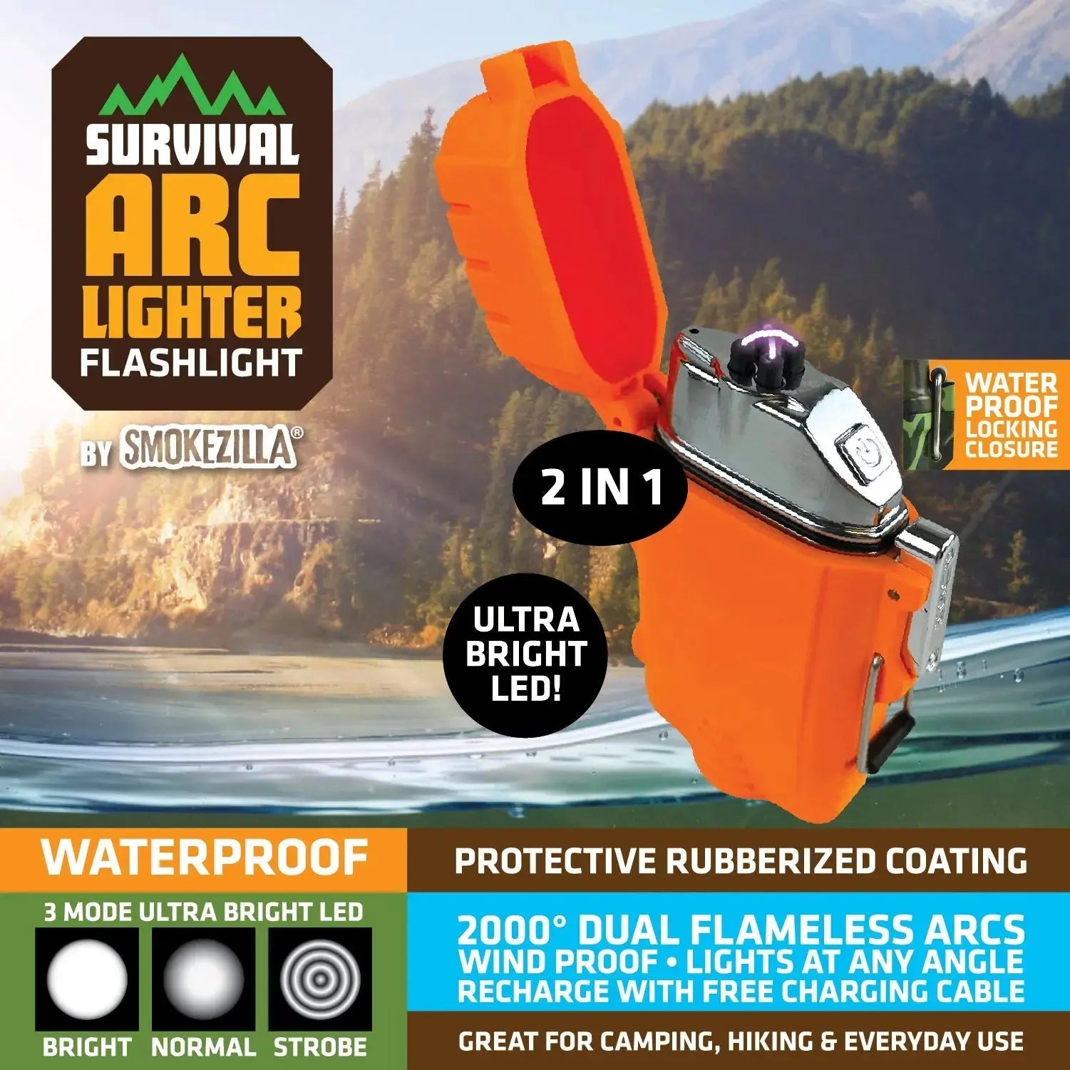 Electric Arc Lighter with LED Flashlight - 6 Pieces Per Retail Ready Display 25913 SMOKEZILLA