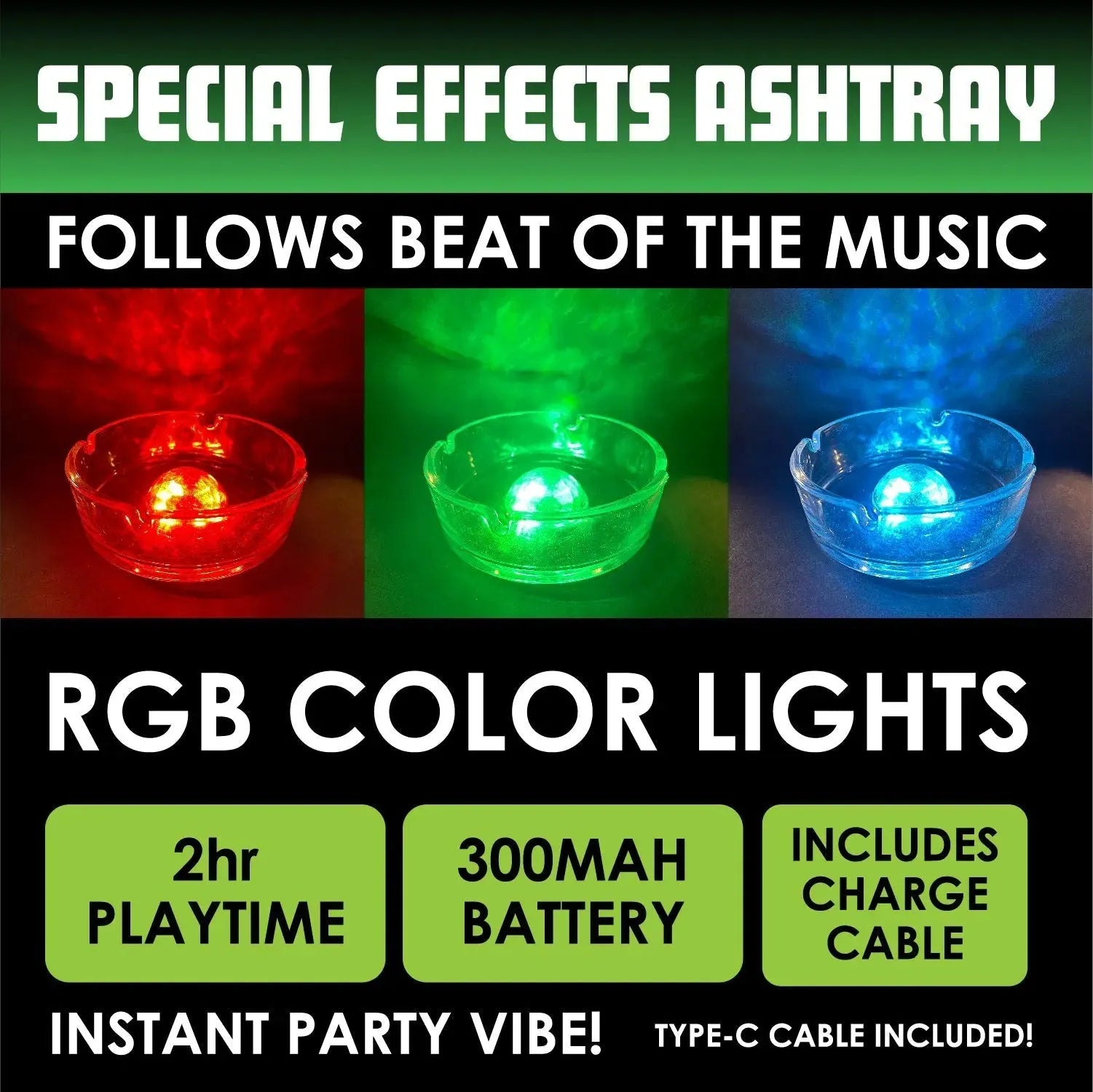 Light-Up Glass Ashtray with Multi-Color LED Lights - 6 Pieces Per Retail Ready Display 23744 SMOKEZILLA