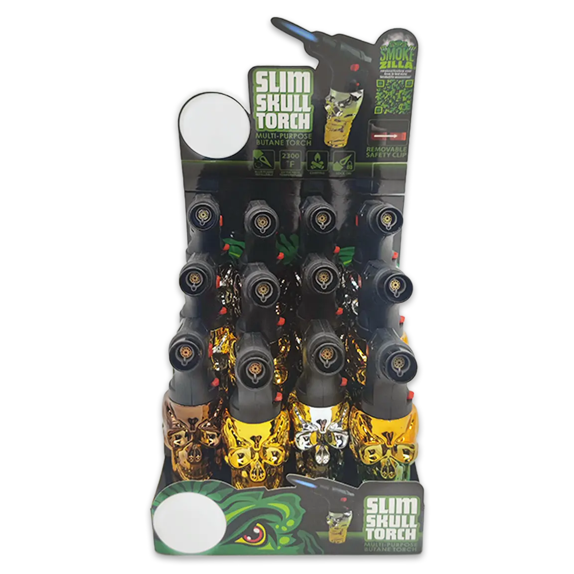 Metallic Slim Skull Torch Lighter - 12 Pieces Per Retail Ready Display 23770 SMOKEZILLA
