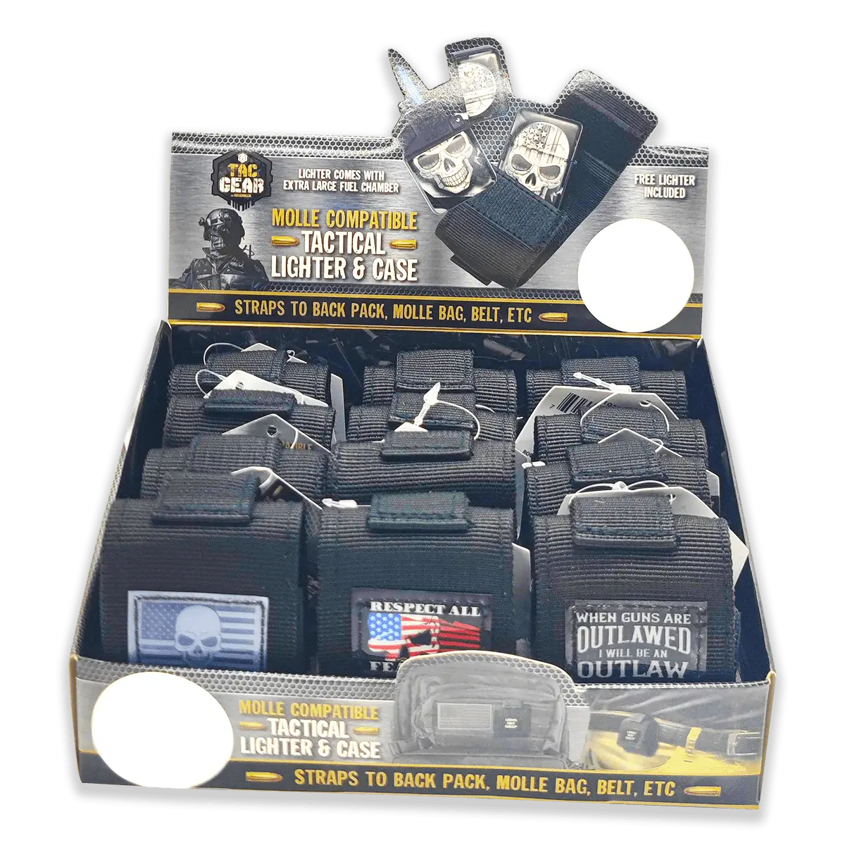 Patriotic Metal Flip Torch Lighter with MOLLE Case - 12 Pieces Per Retail Ready Display 23833 TAC GEAR