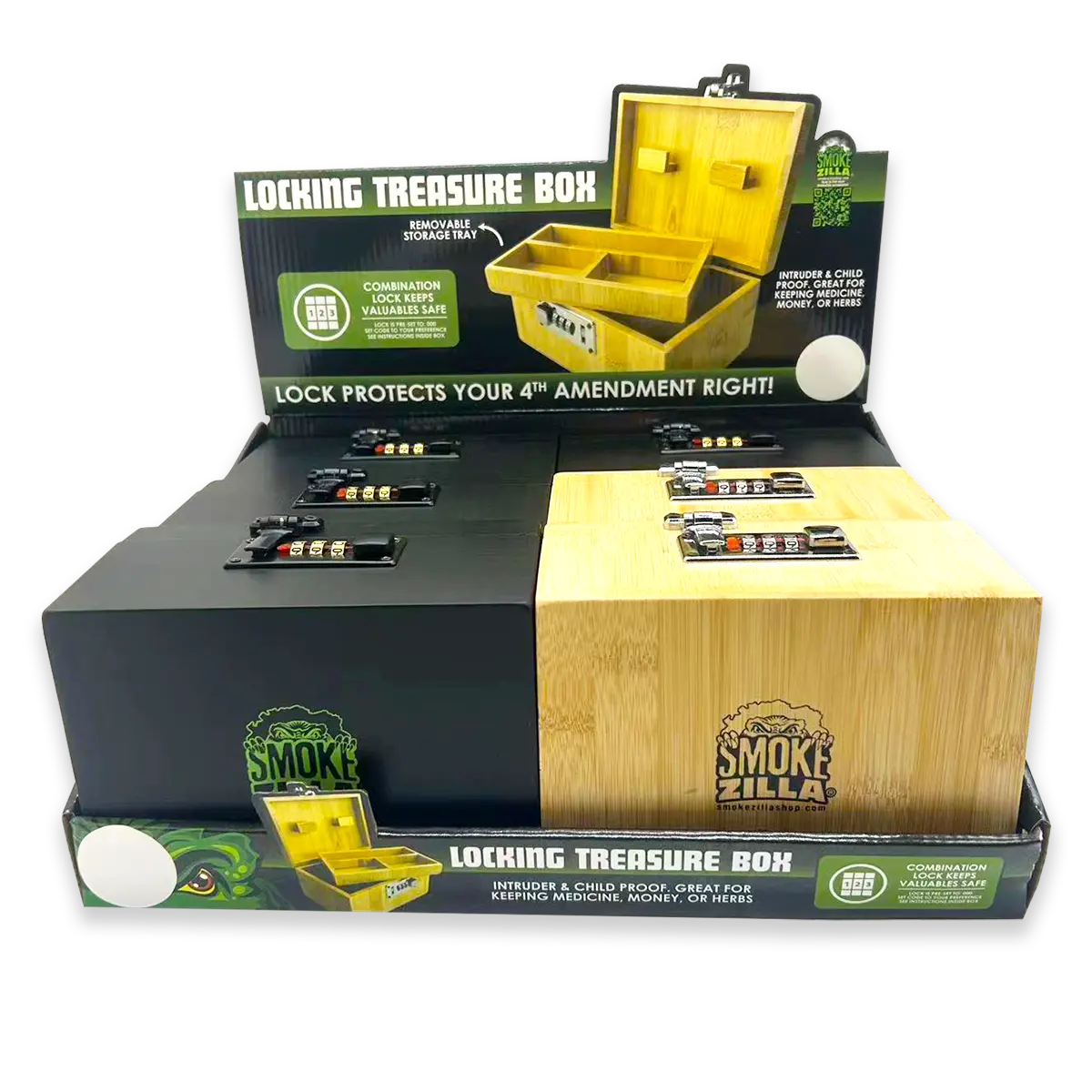 Wood Locking Storage Box with Tray - 6 Pieces Per Retail Ready Display 23893 SMOKEZILLA