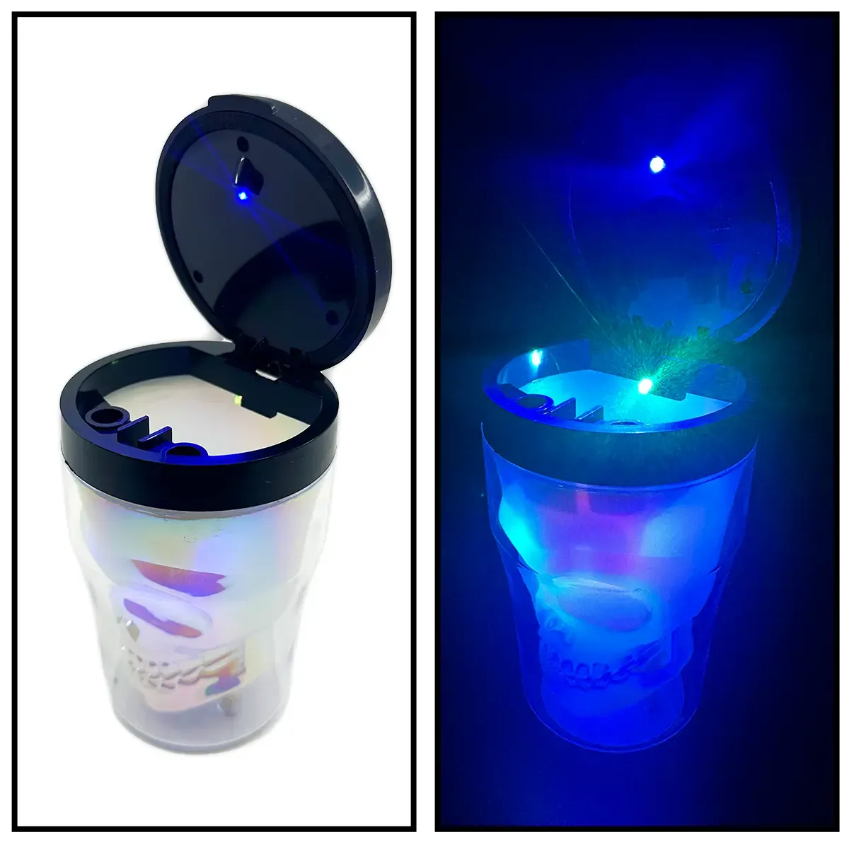 Printed Lid Light-Up Skull Butt Bucket Ashtray - 6 Pieces Per Retail Ready Display 23981 SMOKEZILLA