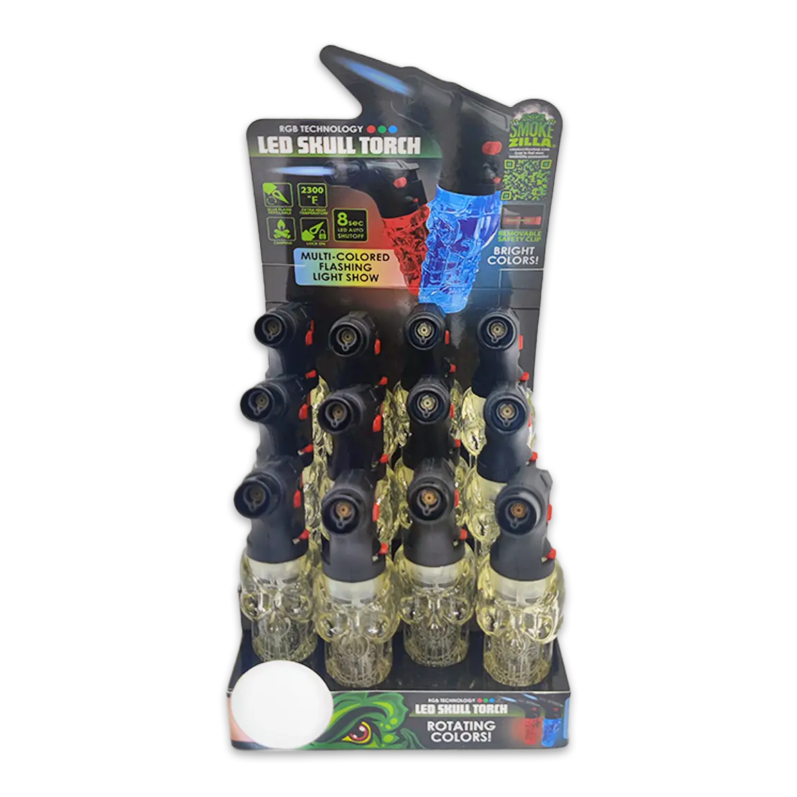 Skull Torch Lighter With LED Lightshow - 12 Pieces Per Retail Ready Display 24341 SMOKEZILLA